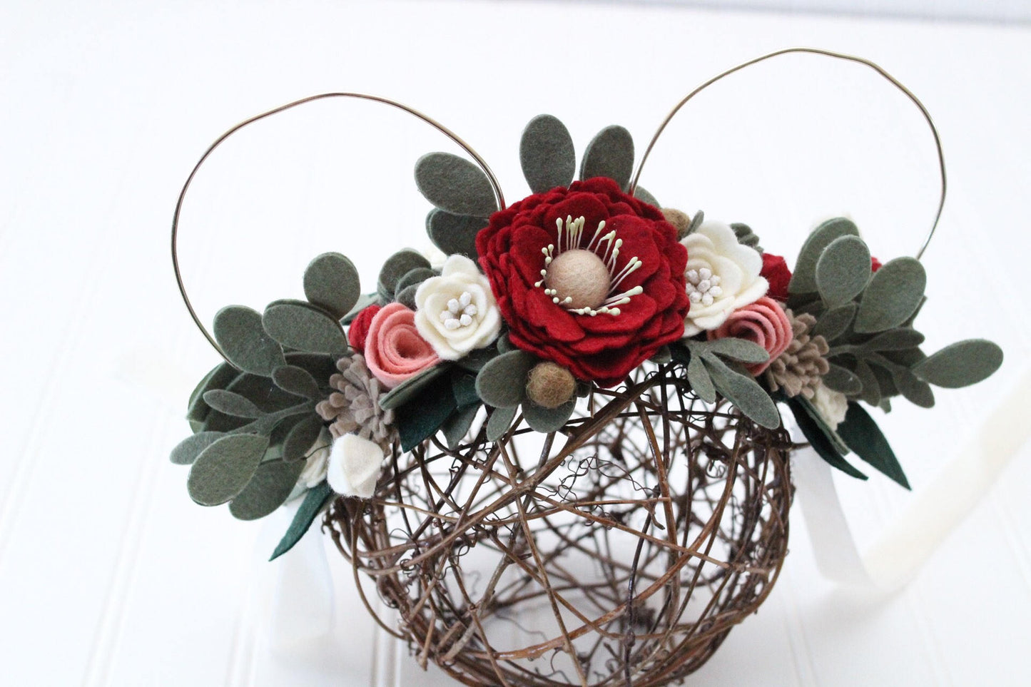 Mouse Ears inspired Mommy & Me set/felt flowers/floral crowns/flower/birthday/party/headbands/boho ears