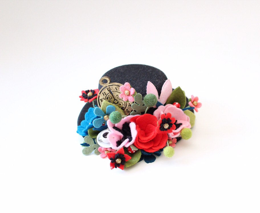 Top hat Alice Inspired Mini Top Hat Crown /felt /feltflowers/easterbunnyears/cosplay/halloween/headbands/floralheadbands/tophat/minihats/f
