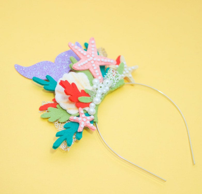 Under the Sea Inspired Fascinator|Felt Headbands|Felt Flowers|Felt Floral crowns|FeltCrowns|Fascinators|Mermaid Crown|LittleMermaid|TeaParty