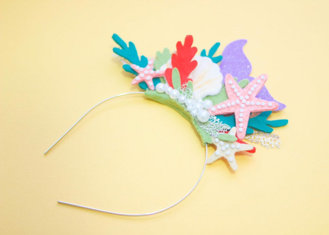 Under the Sea Inspired Fascinator|Felt Headbands|Felt Flowers|Felt Floral crowns|FeltCrowns|Fascinators|Mermaid Crown|LittleMermaid|TeaParty