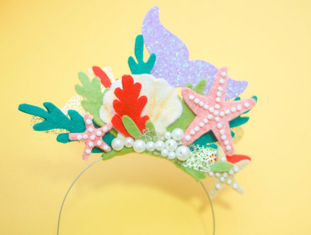 Under the Sea Inspired Fascinator|Felt Headbands|Felt Flowers|Felt Floral crowns|FeltCrowns|Fascinators|Mermaid Crown|LittleMermaid|TeaParty