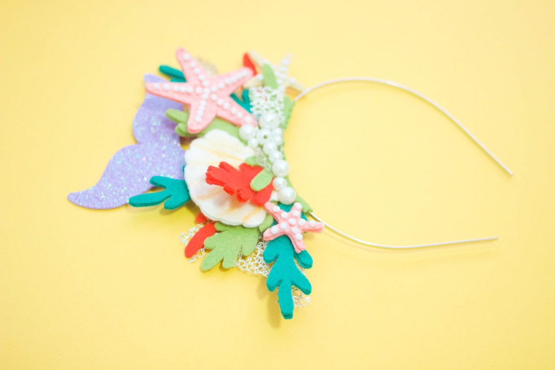 Under the Sea Inspired Fascinator|Felt Headbands|Felt Flowers|Felt Floral crowns|FeltCrowns|Fascinators|Mermaid Crown|LittleMermaid|TeaParty