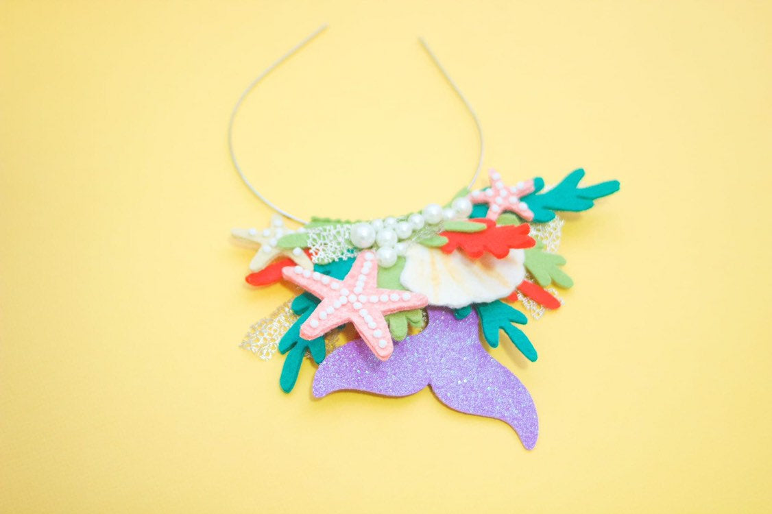 Under the Sea Inspired Fascinator|Felt Headbands|Felt Flowers|Felt Floral crowns|FeltCrowns|Fascinators|Mermaid Crown|LittleMermaid|TeaParty