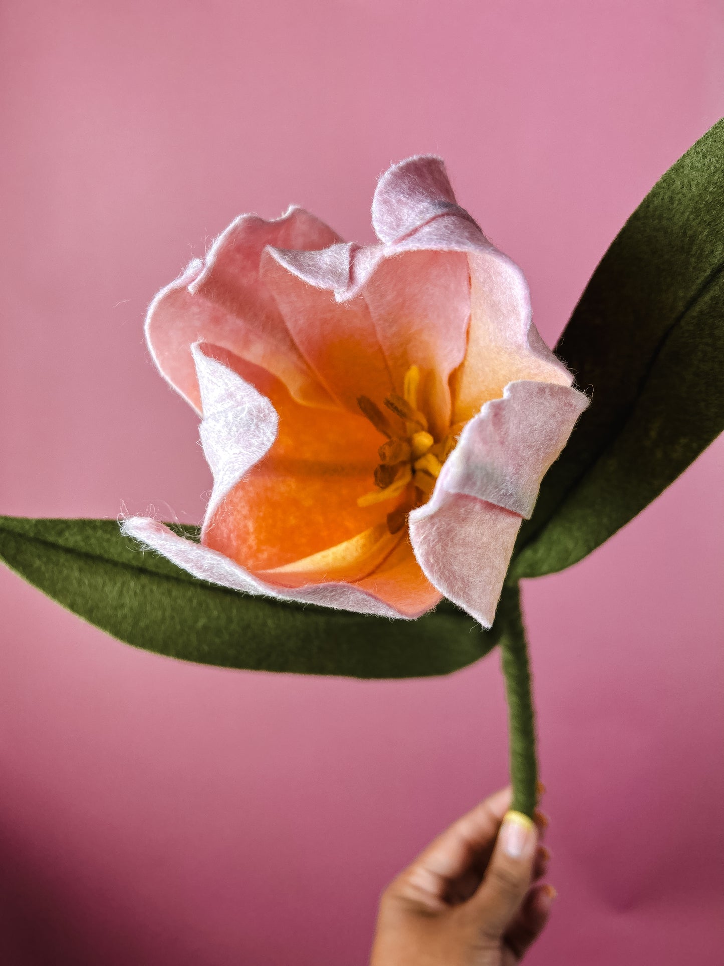 Pink Tulip Stem, Felt Flower