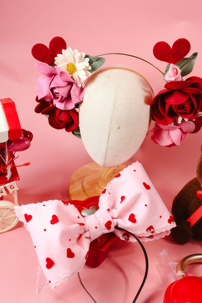 Pink And Red Heart Bow Fascinator