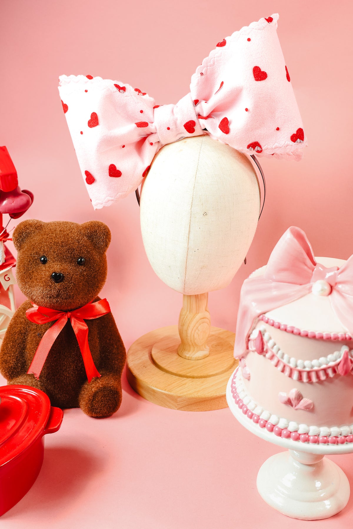 Pink And Red Heart Bow Fascinator