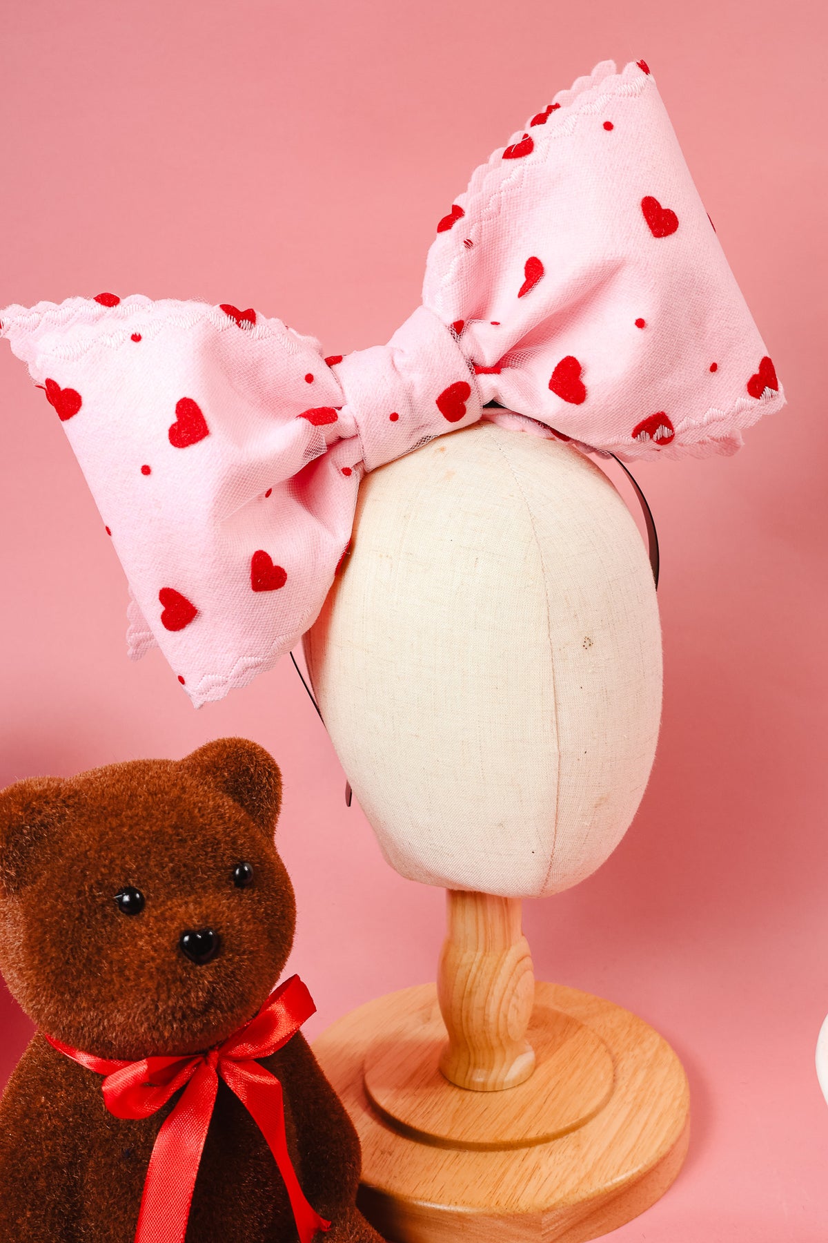 Pink And Red Heart Bow Fascinator
