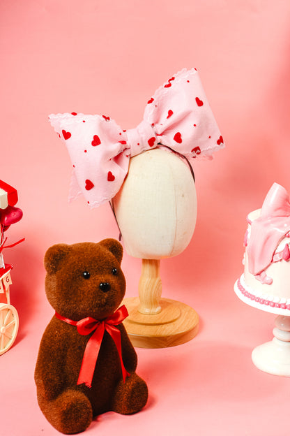 Pink And Red Heart Bow Fascinator