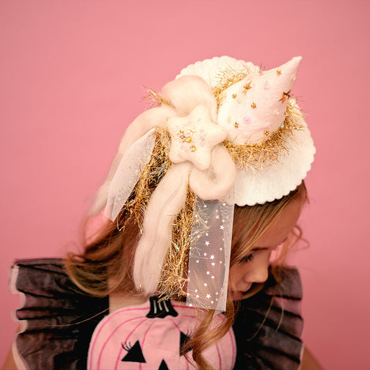 Classic White Witch Hat with Star