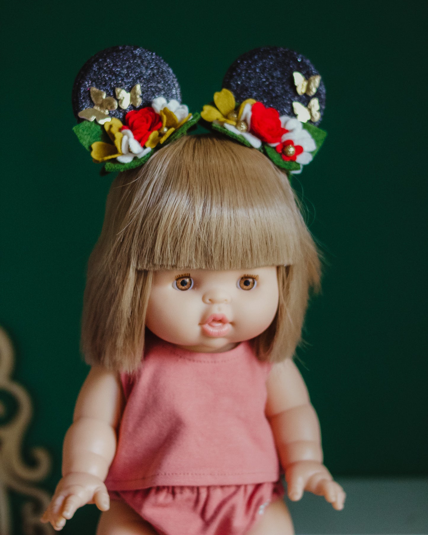 Doll Size Mouse Ears Set|Felt Flowers[Doll Not Included]