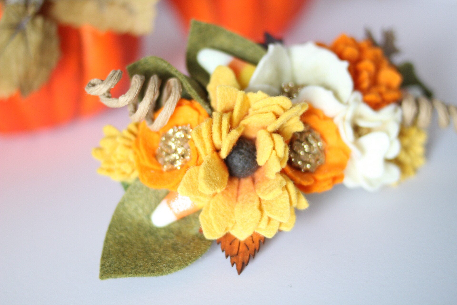 Candy Corn/felt flowers/felt/floral crowns/halloween/celebration/floral tiaras/kids/costumes