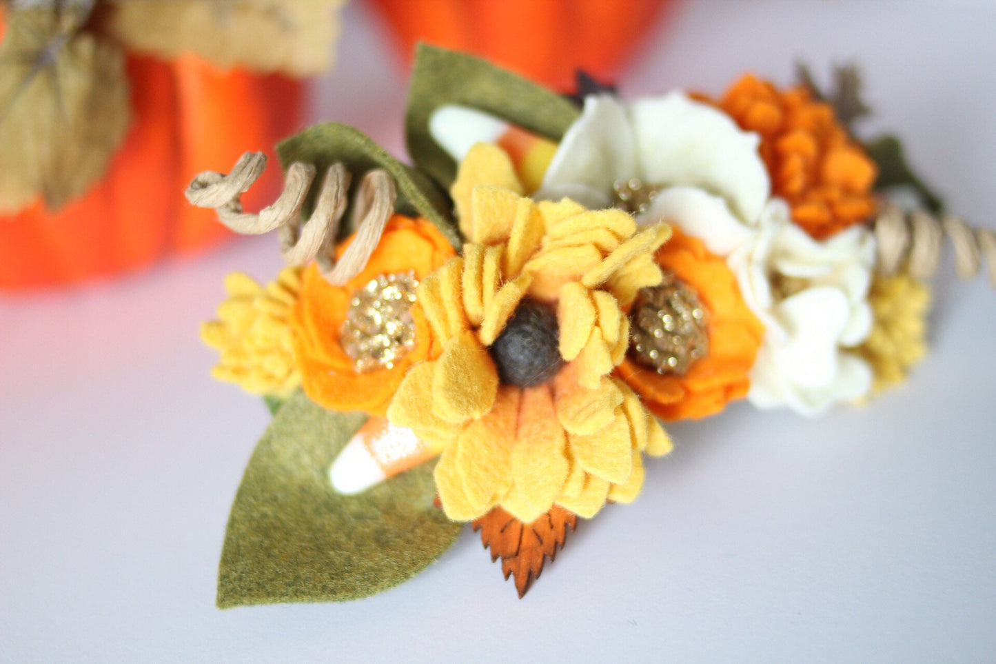 Candy Corn/felt flowers/felt/floral crowns/halloween/celebration/floral tiaras/kids/costumes