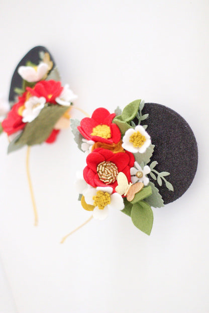 Mouse Ears inspired Party set /felt flowers/magical/flower/birthday/party/headbands/minnimouse/minnieears/minnieparty