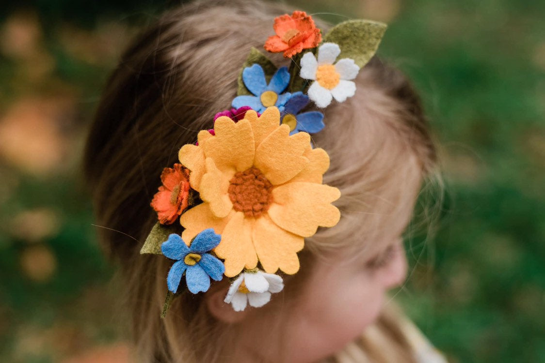 Wildflower bouquet clip|felt flower headbands|felt/feltflowers/feltheadbands/maternitycrowns/flowers/bohoheadbands/tiaras/summer/photoprops